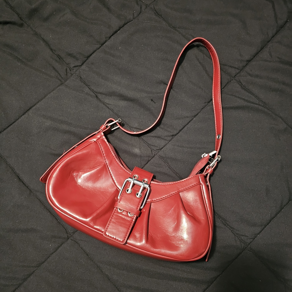 Vintage Elegant Red Leather Shoulder Bag